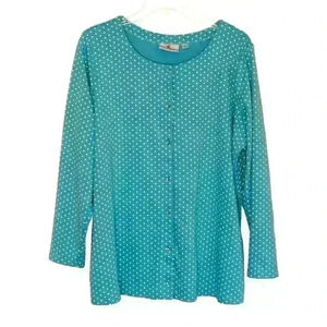 Quacker Factory Jeanne Bice Cardigan 1X Rhinestone Snaps dots blue